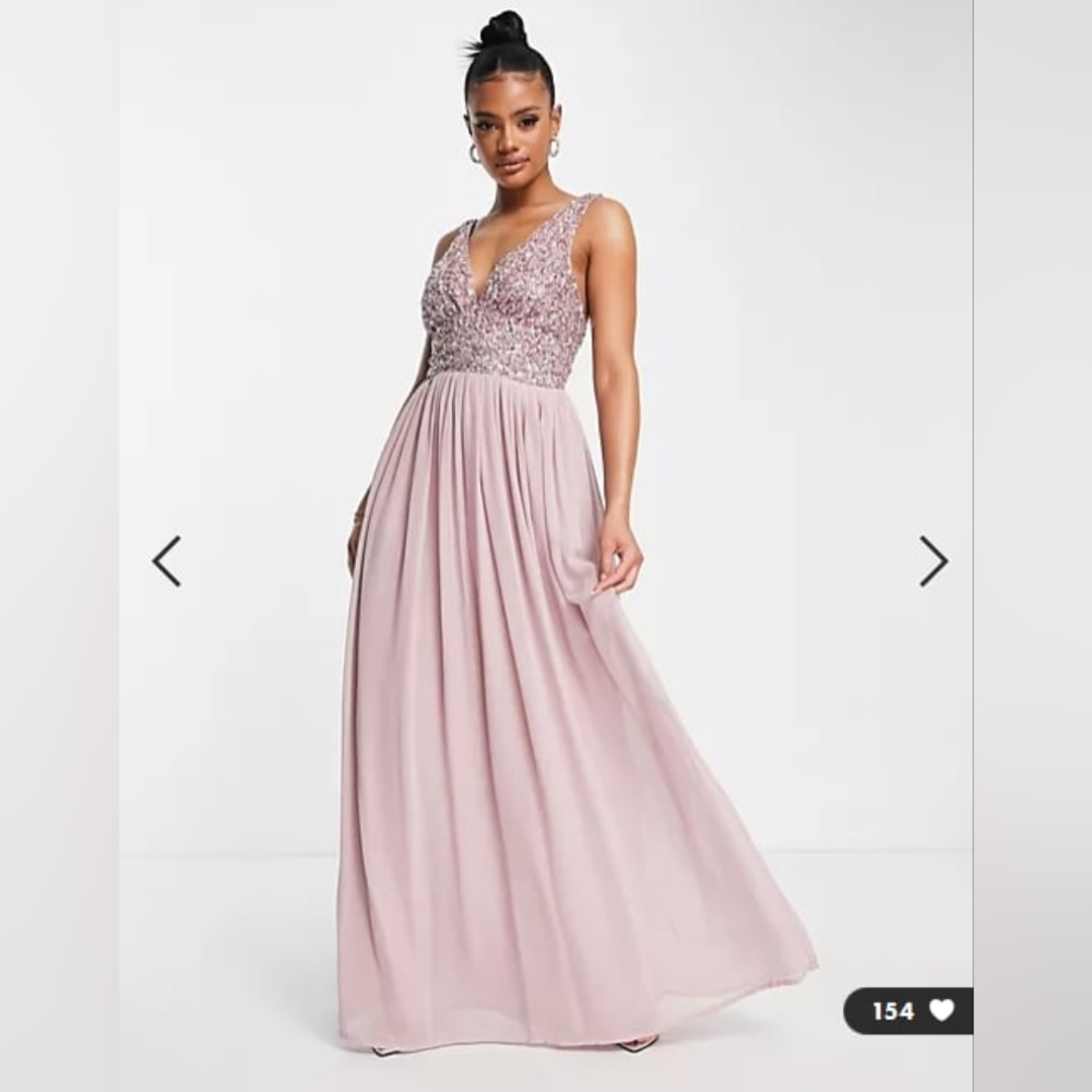 ASOS Beauut Embellished V-Neck Maxi Dress Frosted Pink NEW